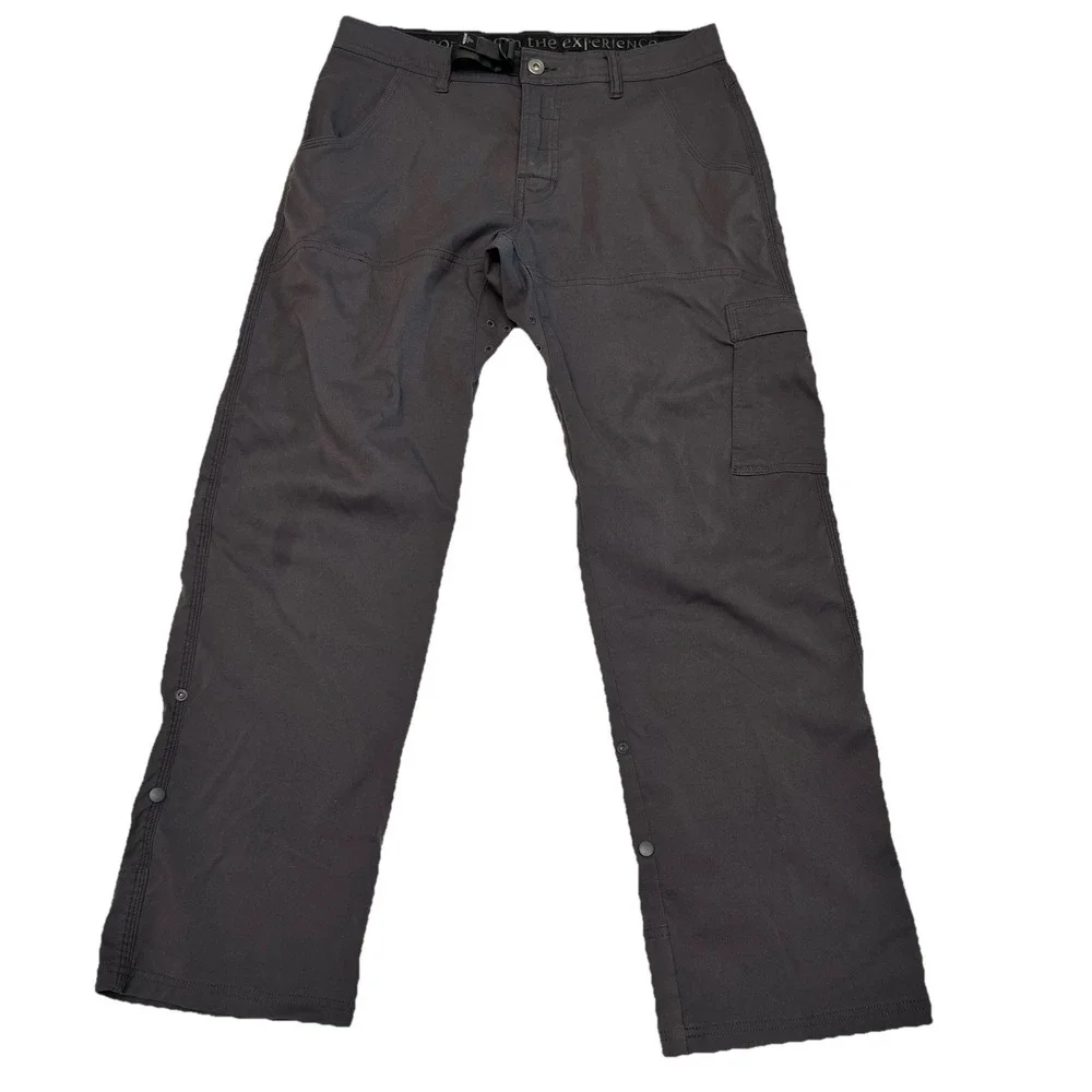 Prana Stetch Zion Straight Pant Mens 31x30 Gray Cargo Belted Hiking Outdoors